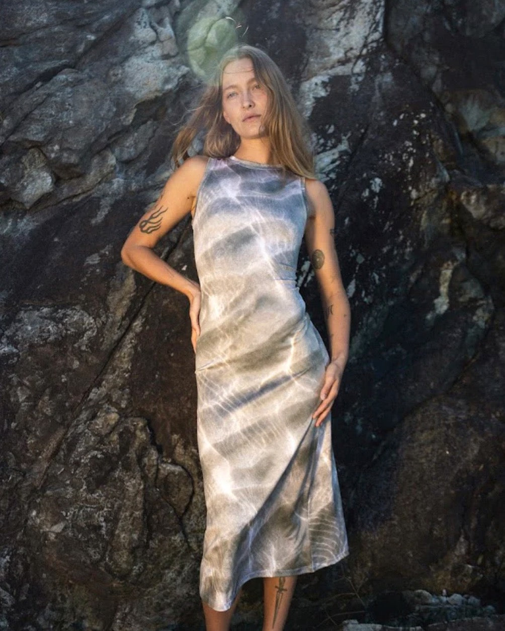 Waves High Neck Midi Dress