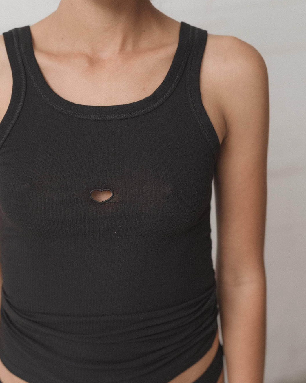 Heart Tank, Black Rib Cotton