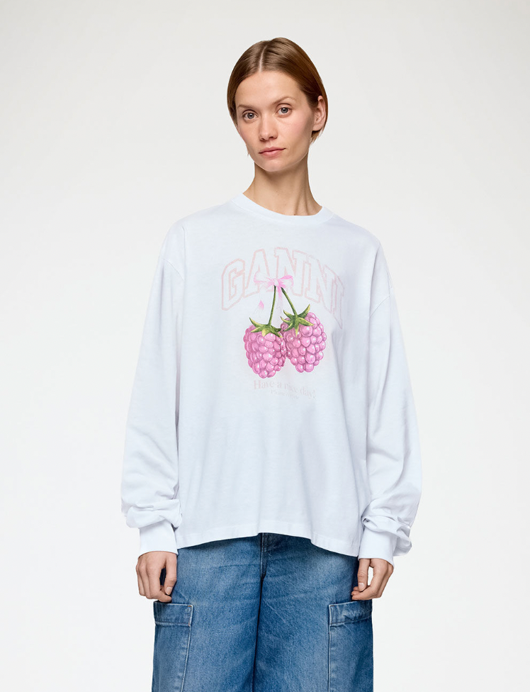 Raspberry Long Sleeve Tee, White