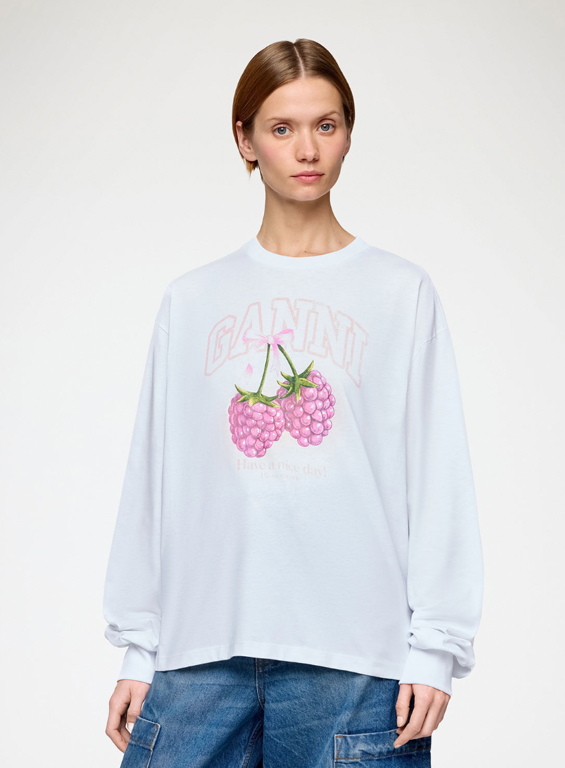 Raspberry Long Sleeve Tee, White