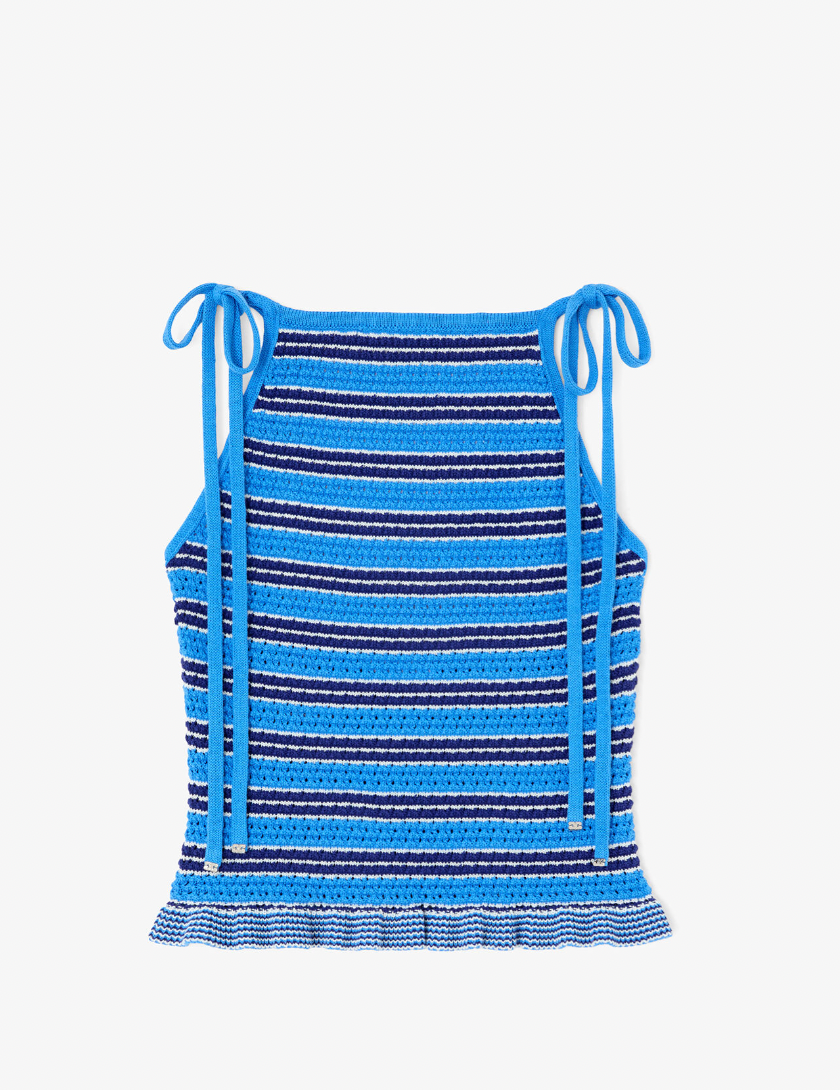 Pointelle Top, Blue Stripes