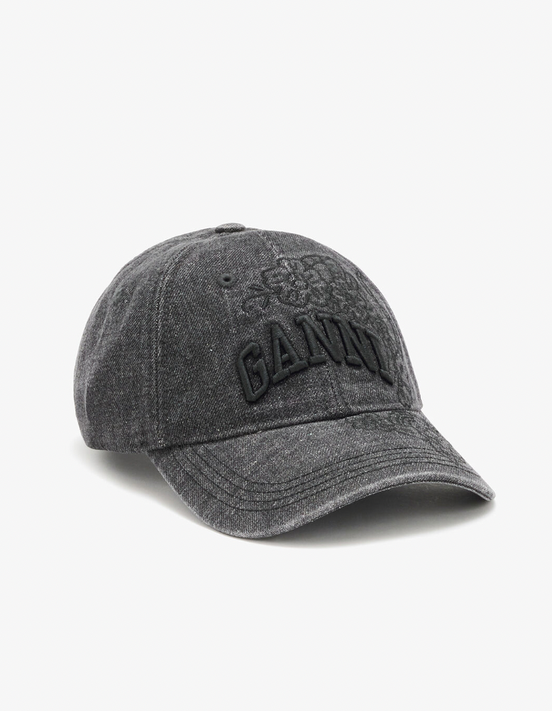 Ganni Cap, Embroidered Black