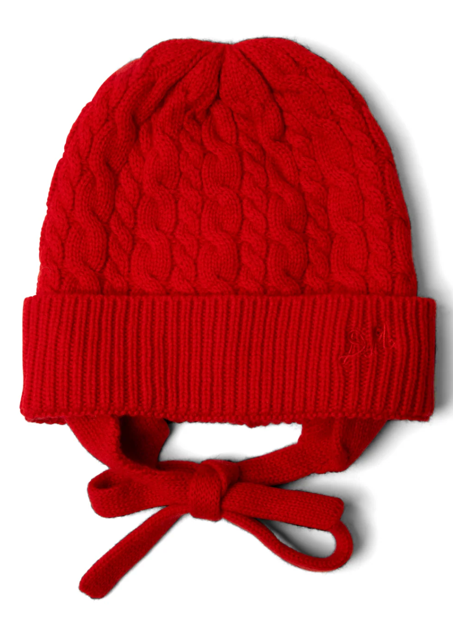 Cashmere Wool Tie Beanie, Red