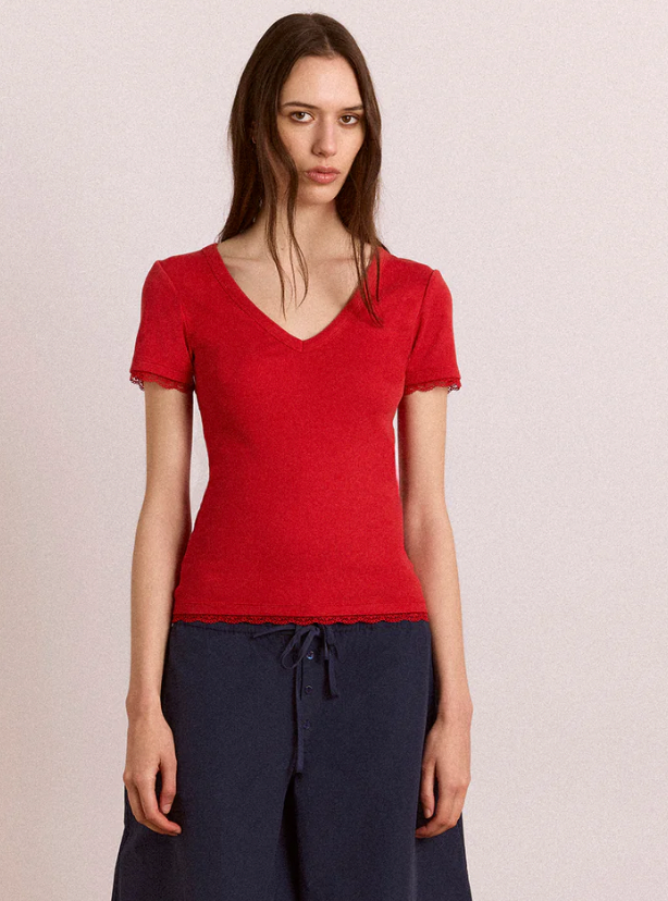 Paige V Neck Tee, Red