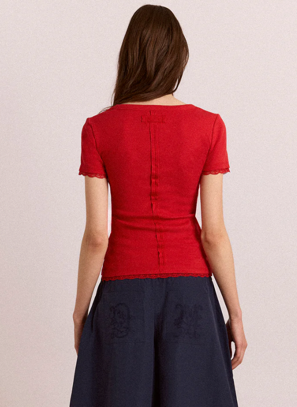 Paige V Neck Tee, Red