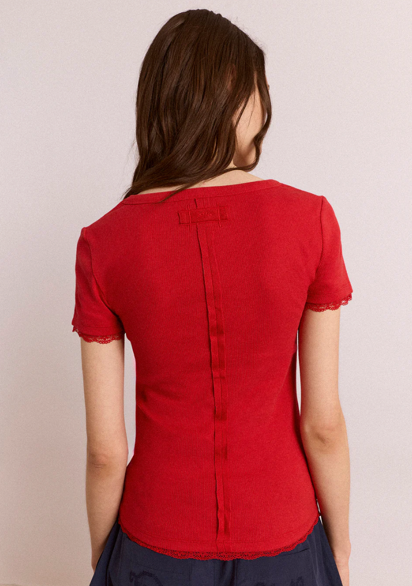 Paige V Neck Tee, Red