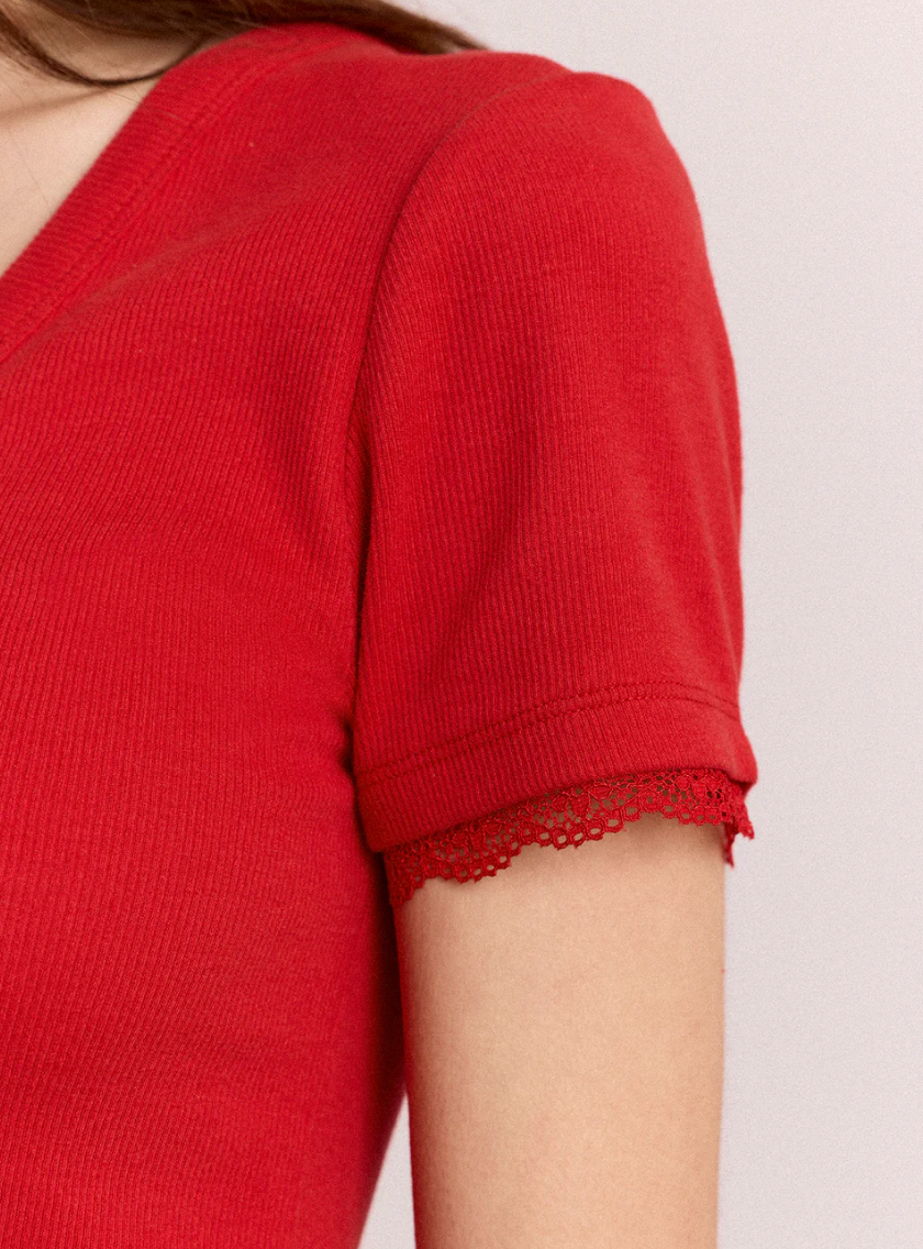 Paige V Neck Tee, Red