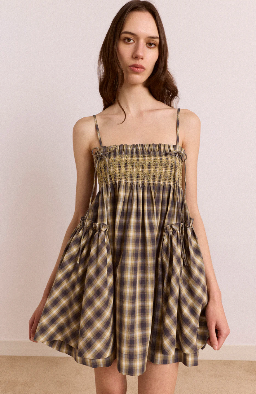Lilo Mini Dress, Cardamom Check