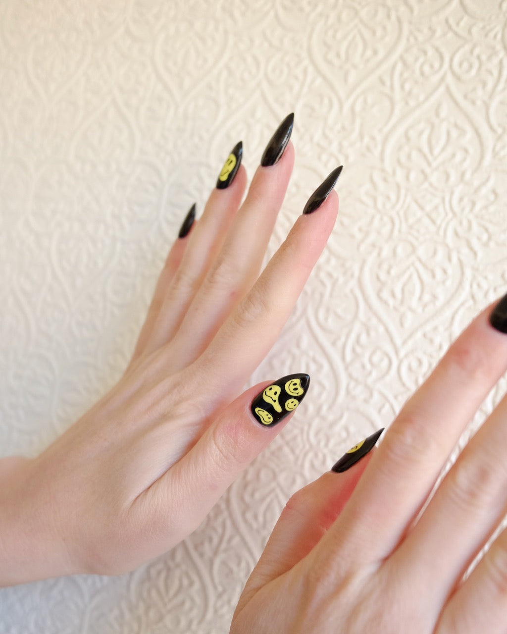 Acid Smiley Nail Decals, Flouro Yellow