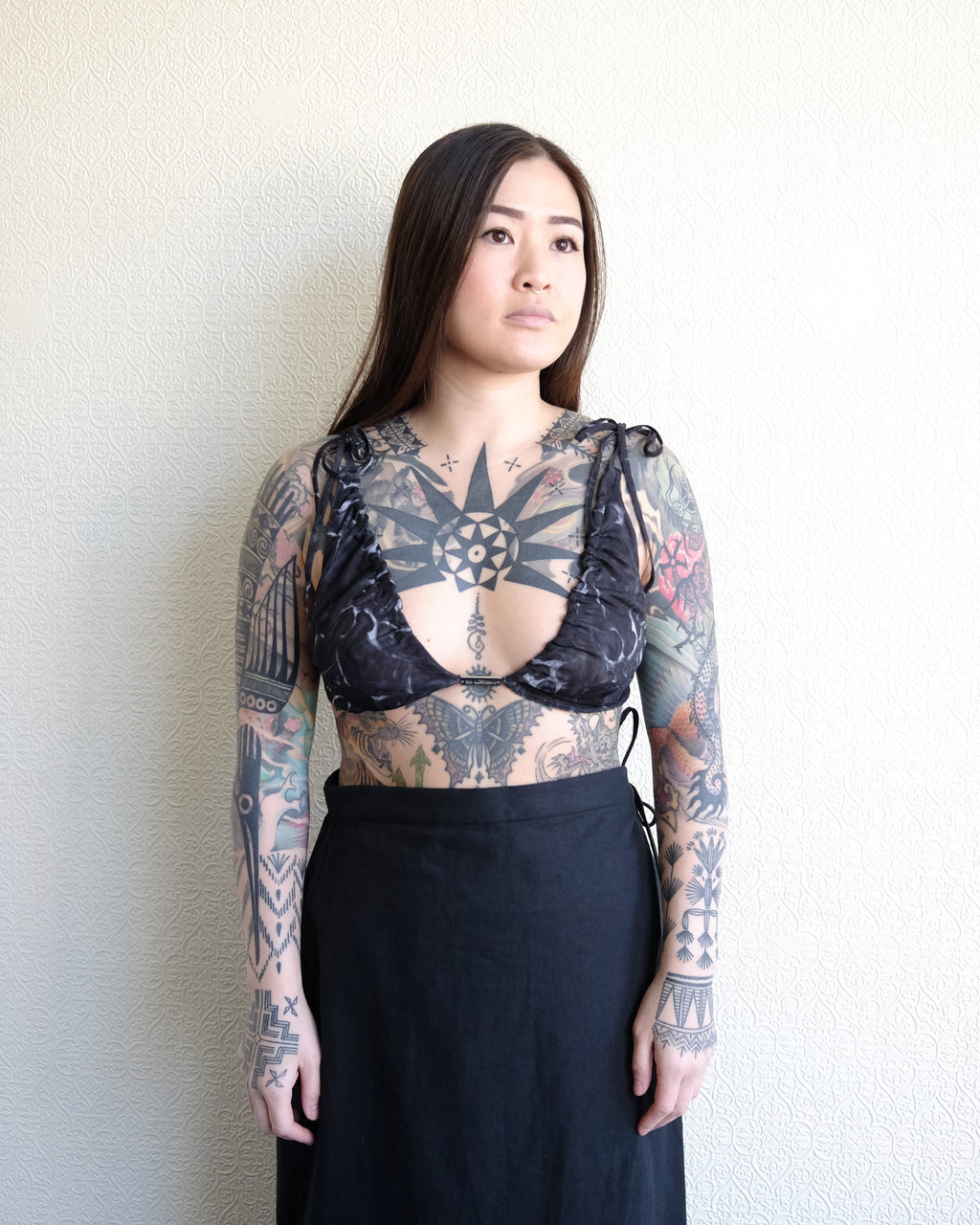 Mesh Bra Top, Silver Print