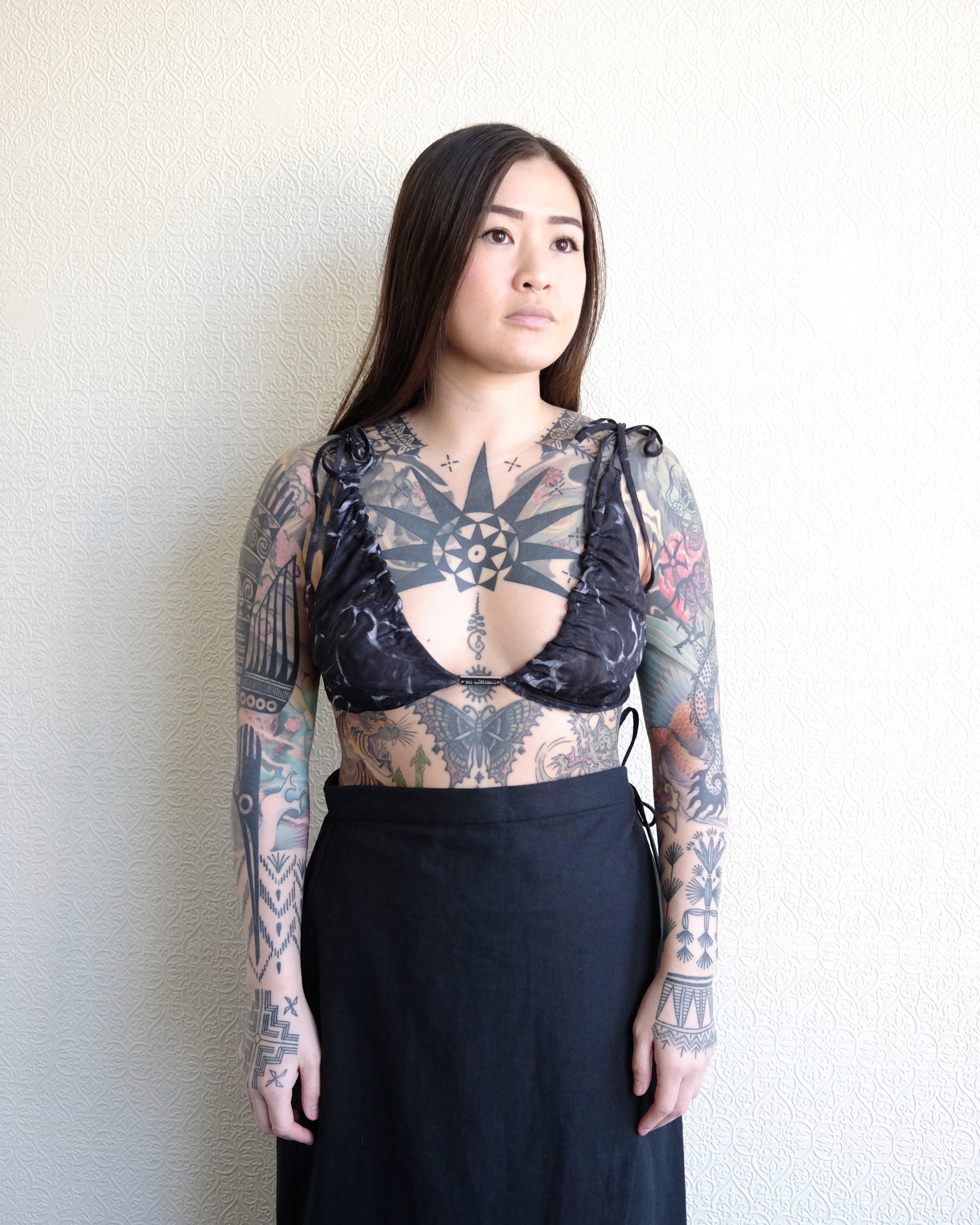 Mesh Bra Top, Silver Print