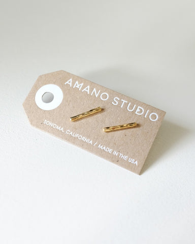 Hammered Bar Stud, 24k Gold Plated Earrings