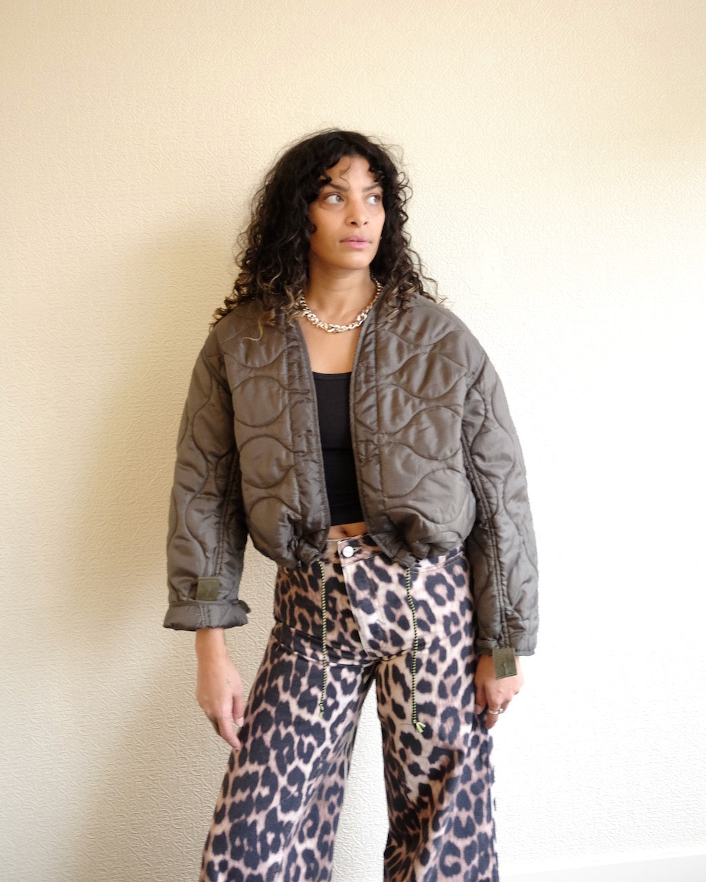 Cropped Military Liner, Olive