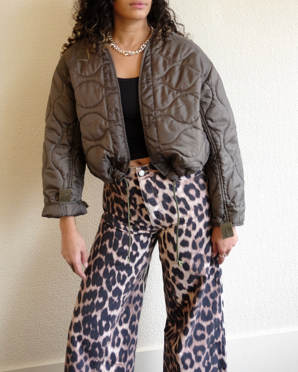 Cropped Military Liner, Olive