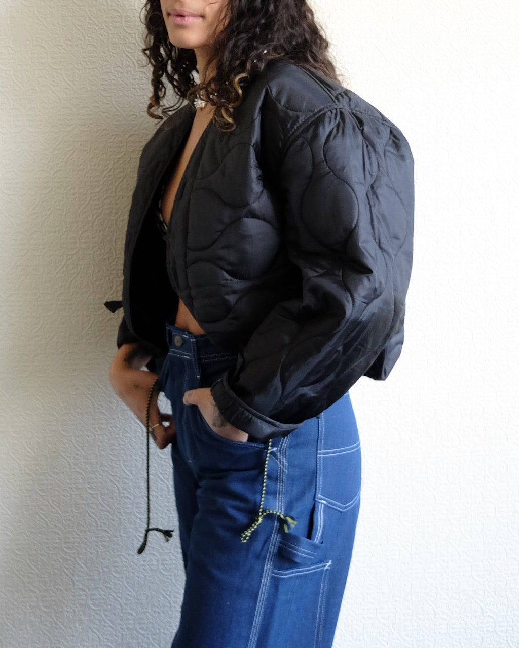 Cropped Military Liner, Black