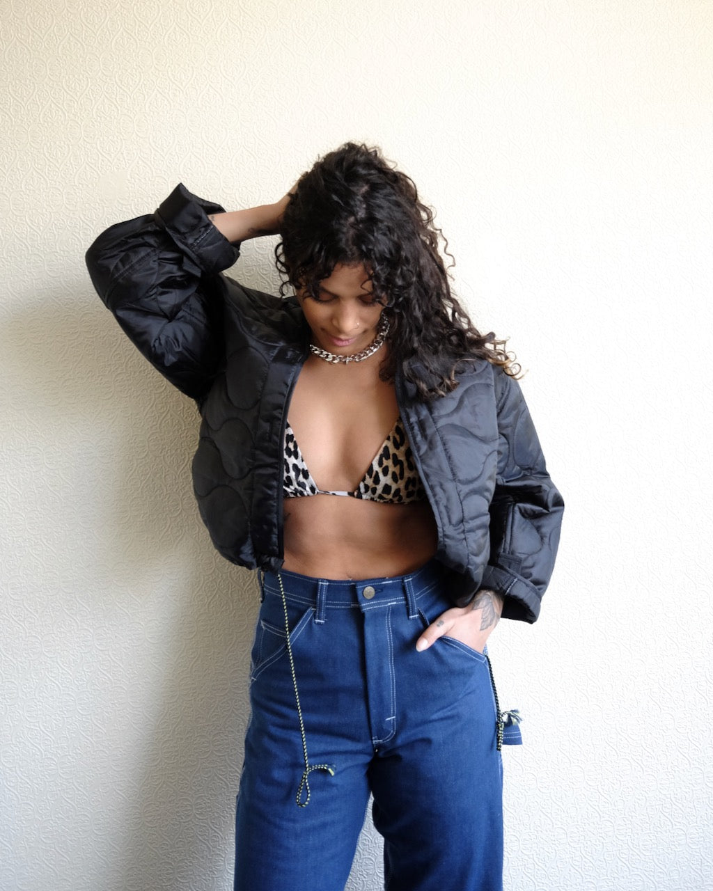Cropped Military Liner, Olive
