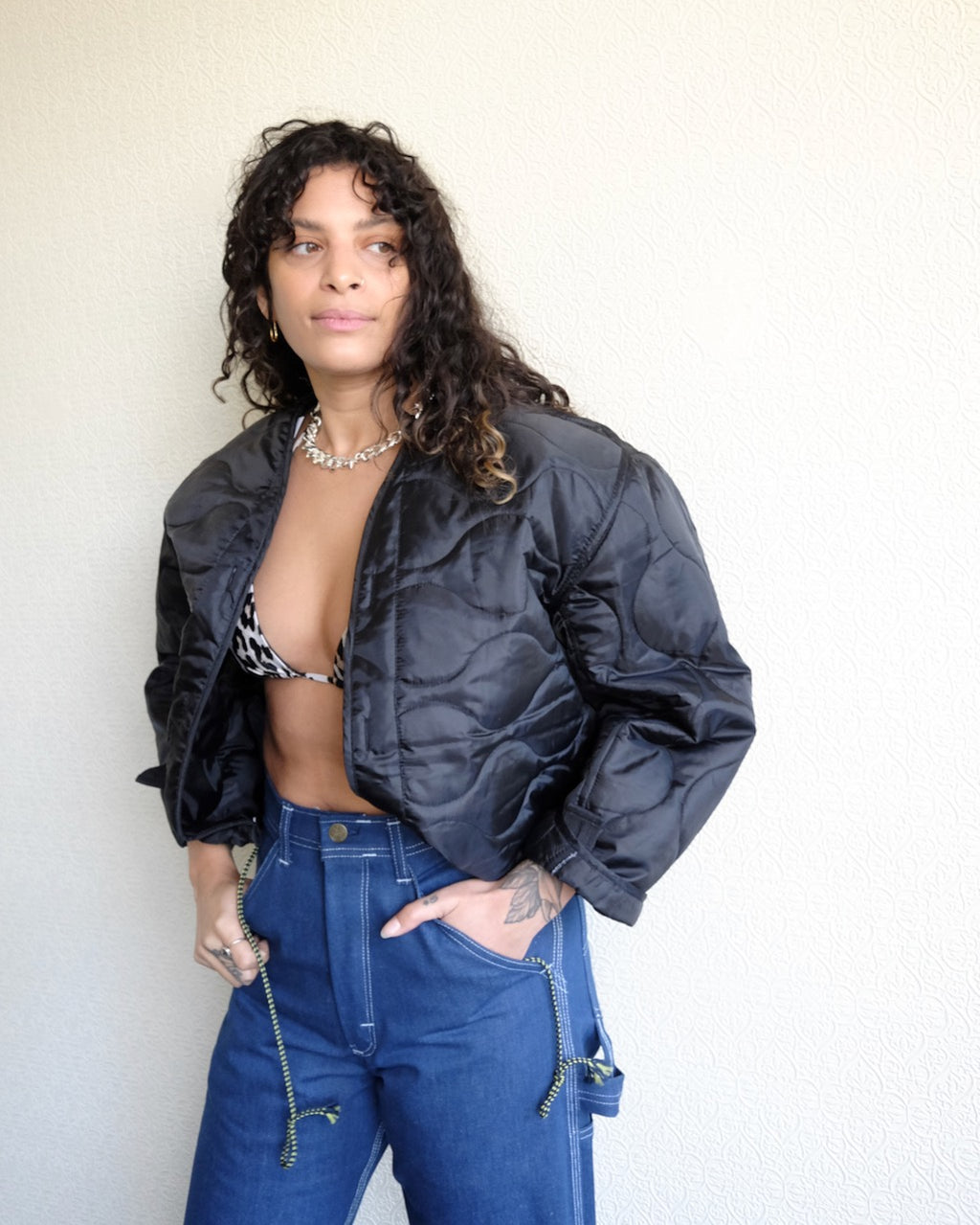 Cropped Military Liner, Olive