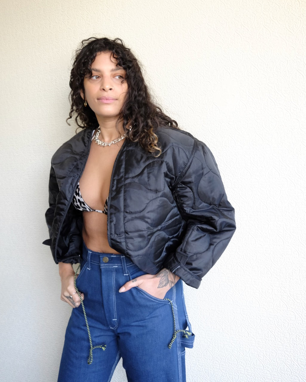 Cropped Military Liner, Olive
